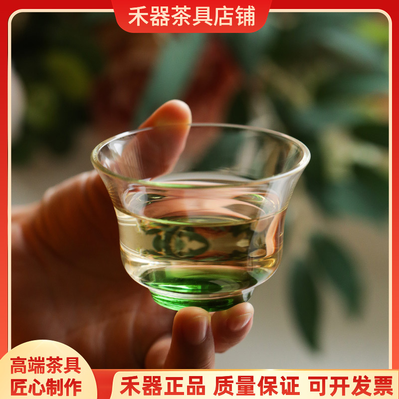 禾器玻璃小茶杯晶彩清杯个人主人杯功夫茶大号品茗杯高档单杯