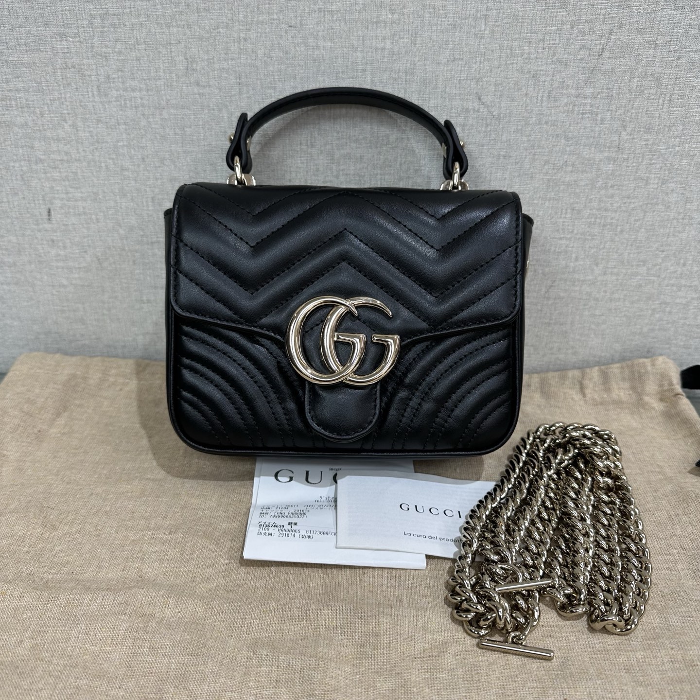 99新 GUCCI/古驰 【小竹子首播福利】新款黑金手提单肩斜挎包 
