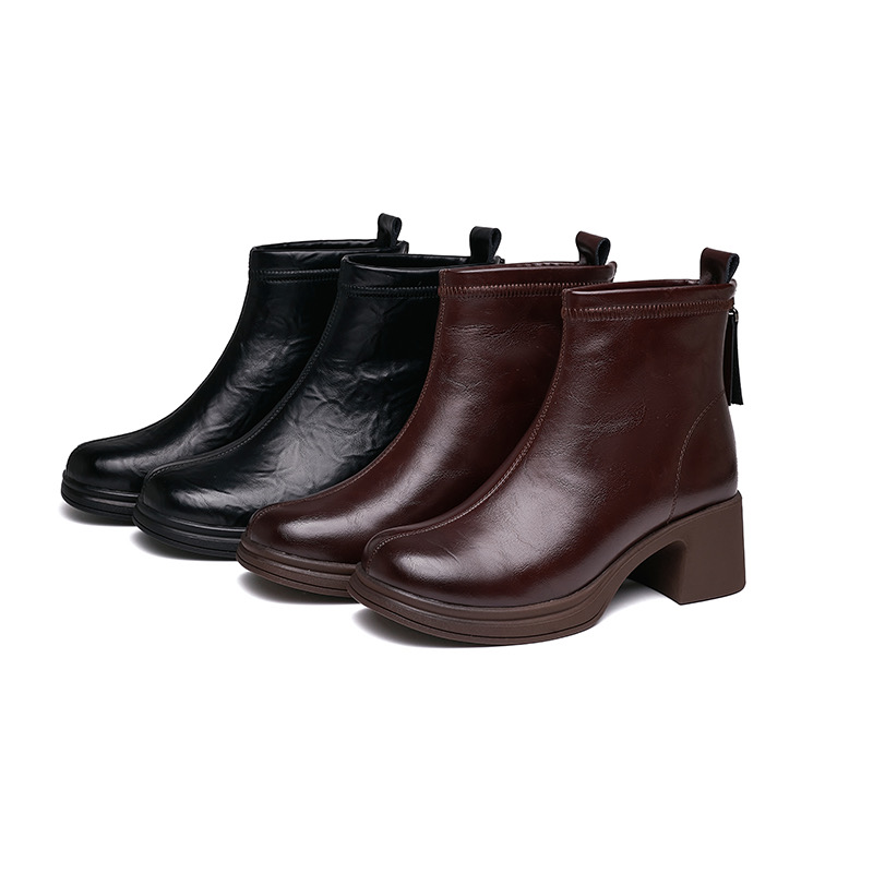 韩剧女主粗跟后拉链百搭短款瘦瘦时装靴2225