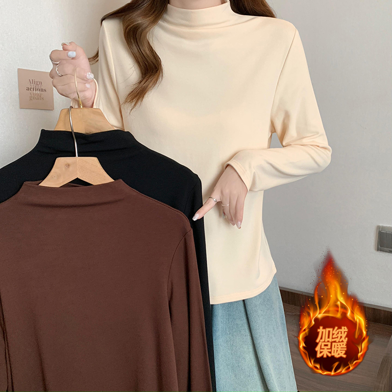 8376现货福利大码女装2023秋装新款简约时尚胖高领长袖加绒打底衫