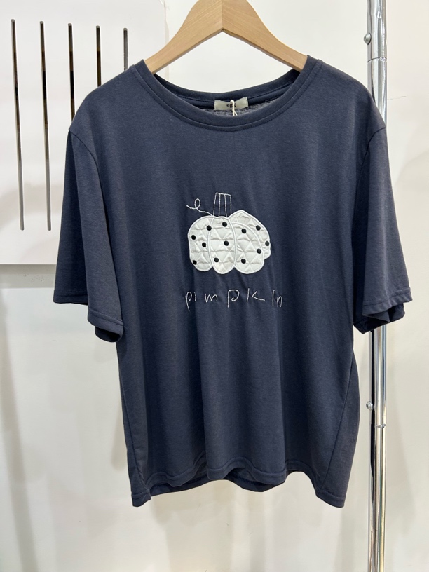 刺绣蓝色短袖T恤圆领卡通动漫oversize风夏季