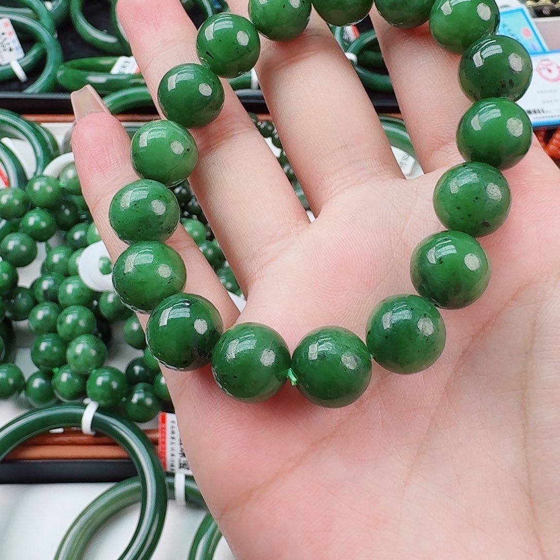 和田玉（碧玉）碧玉卡12手串未镶嵌