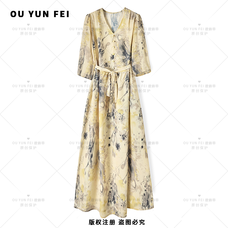 高级感连衣裙女新款气质显瘦穿搭时尚洋气印花长裙JY1055