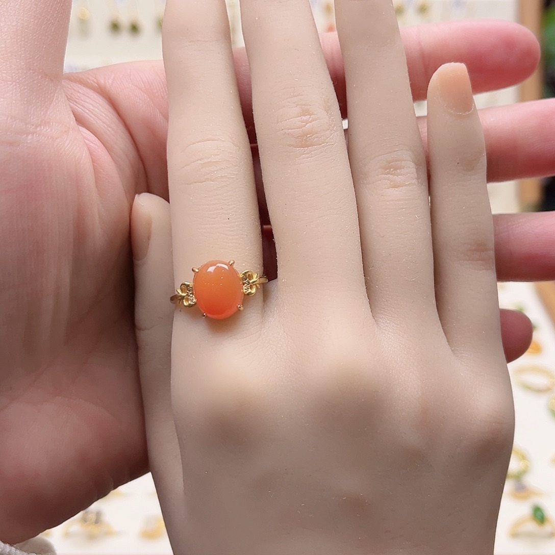 嘟***娘南红玛瑙银S925镶嵌戒指