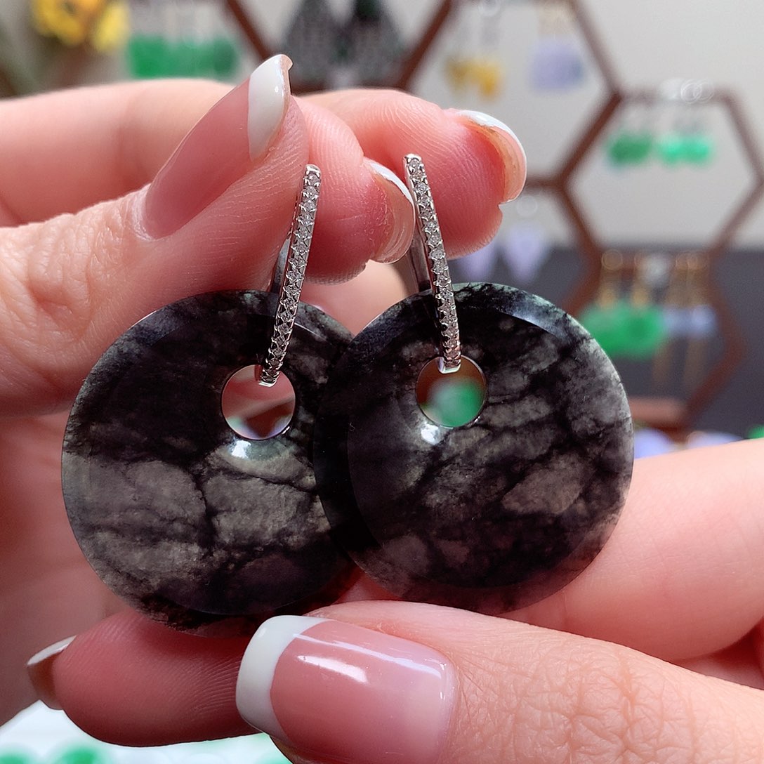 翡翠耳饰银S925镶嵌天然翡翠