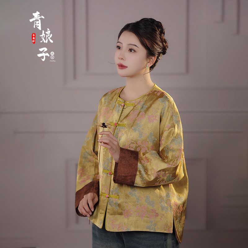 青娘子红云纱（舒窈）印花花萝中式国风拼接时尚提花宽松上衣-60187