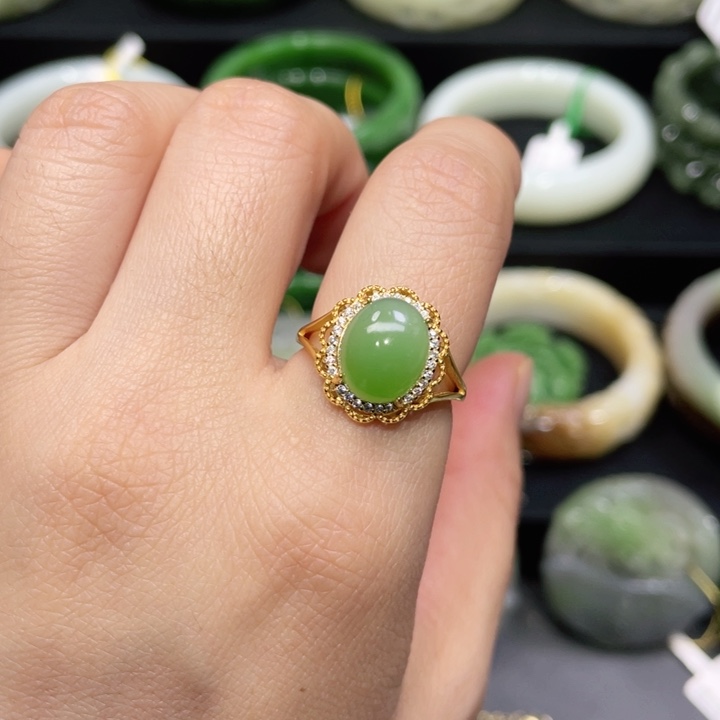 和田玉戒指银S925镶嵌