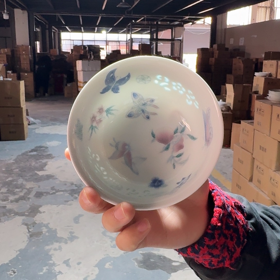 白瓷景德镇蝴蝶两个米饭碗微瑕