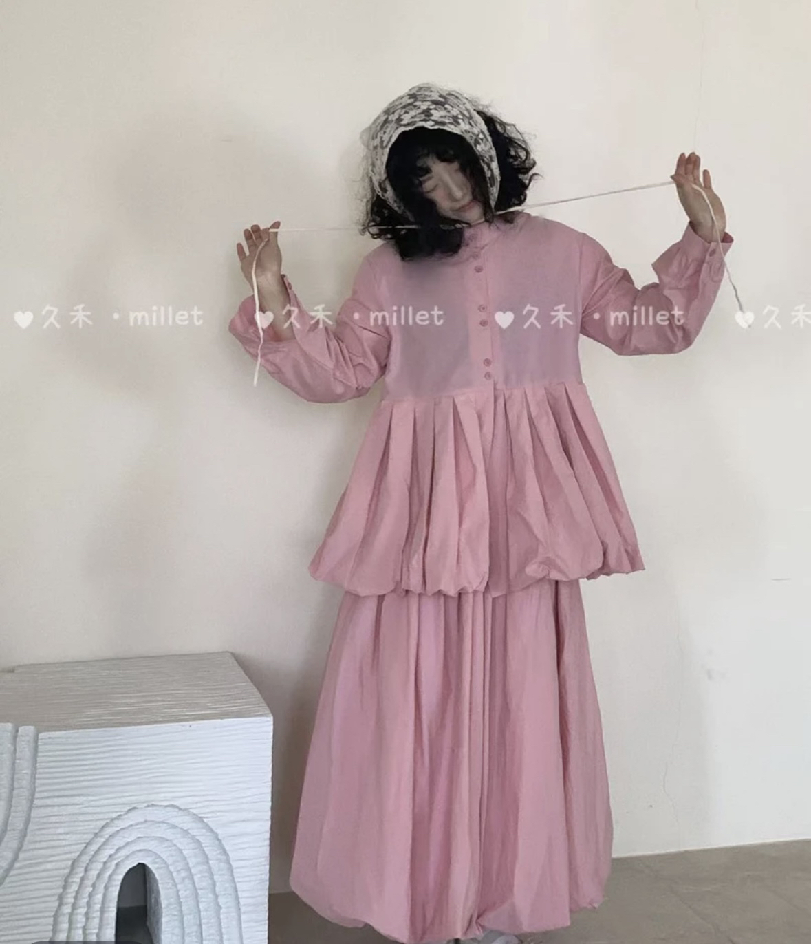 高定小众设计款花苞上衣半裙套装