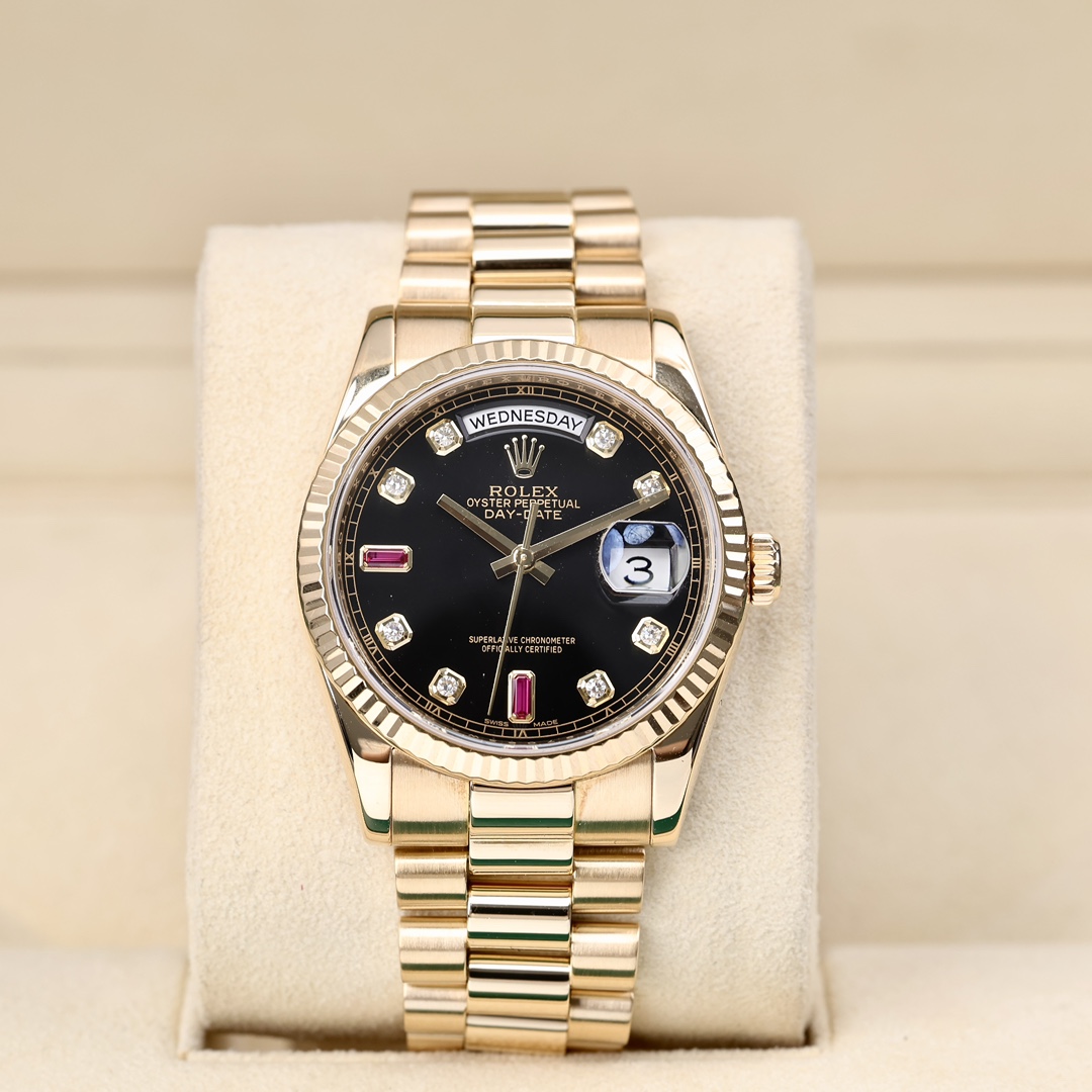 95新 Rolex/劳力士 118238 69红宝石 18k黄金 36mm 2015年保卡