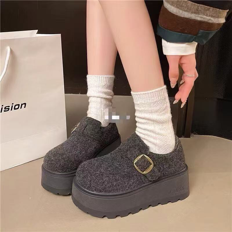 568冬季新款加绒厚底增高复古一脚蹬雪地棉鞋女