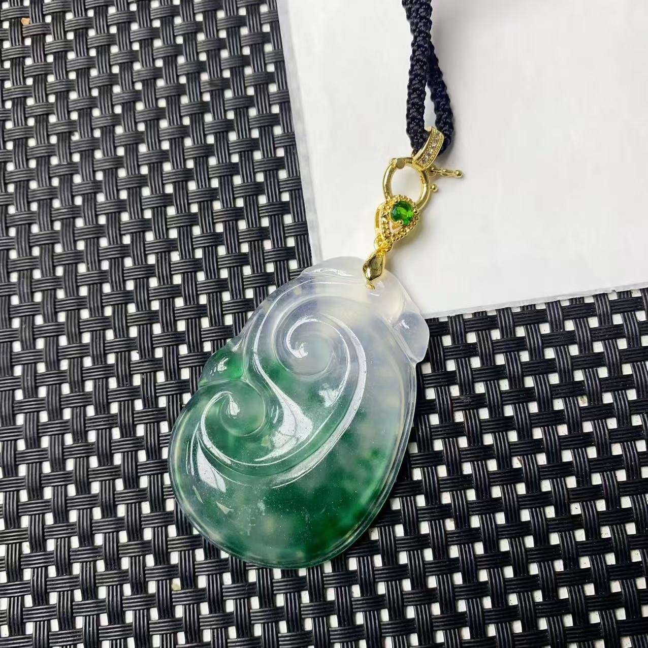 [小石]A1064绿花大如意项链吊坠