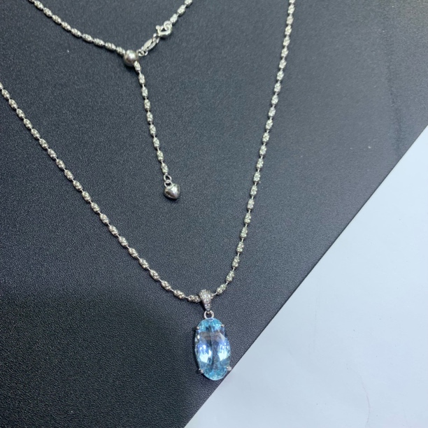 S925银天然海蓝宝吊坠链镶嵌定制不退换