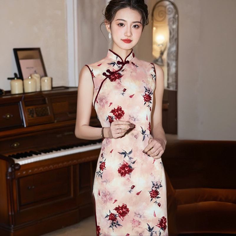 2025新款夏装复古无袖修身旗袍年轻款小个子民国风改良女日常优雅