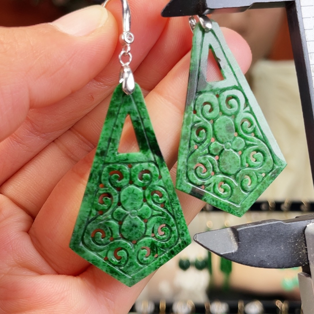 翡翠银S925镶嵌耳饰