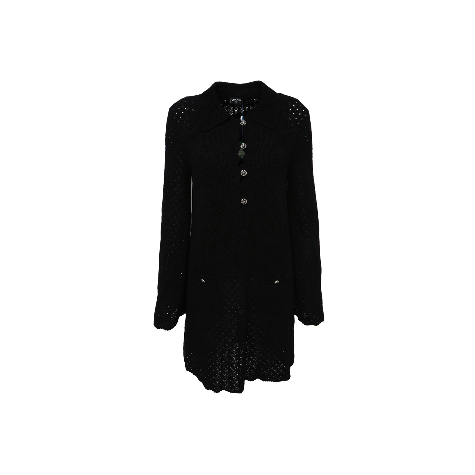 99新 Chanel/香奈儿 汤/P205742433/黑色镂空针织 连衣裙 40码