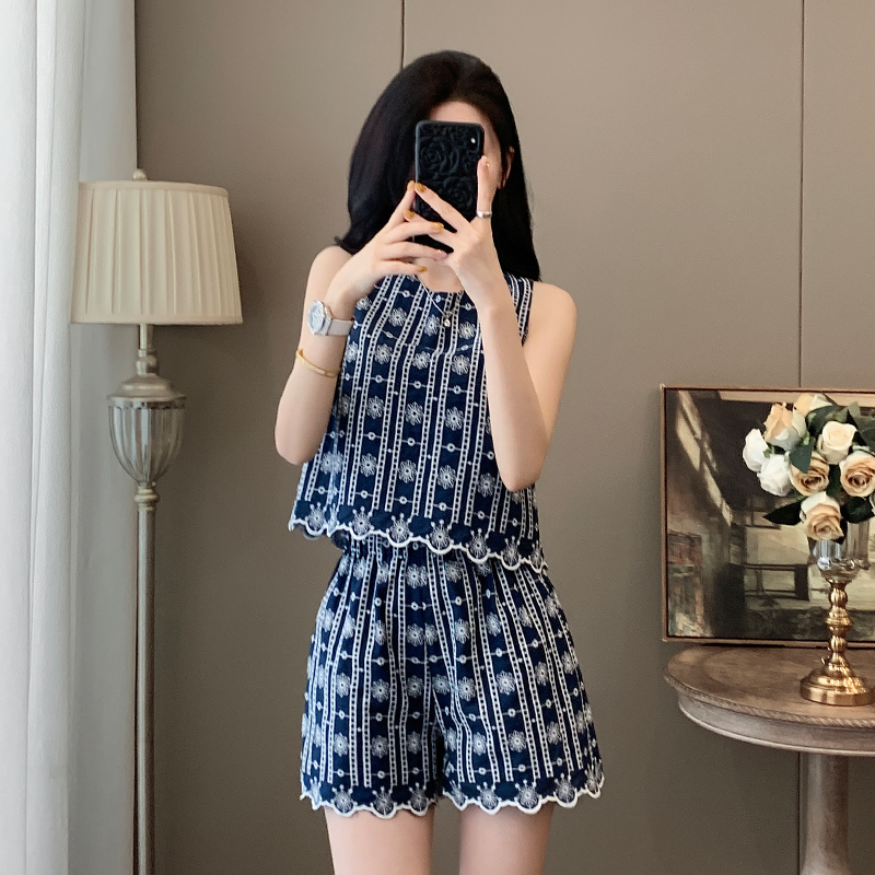 法式小香风时尚套装女夏季新款无袖宽松上衣阔腿短裤两件套小个子