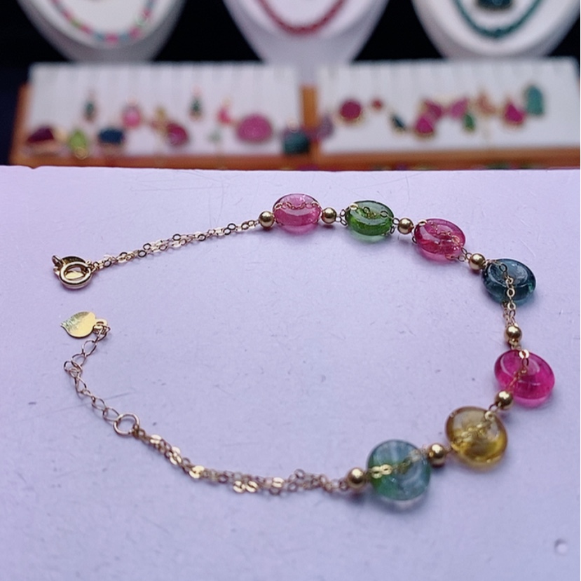 【闪购商品】碧玺手链18K金镶嵌碧玺手链