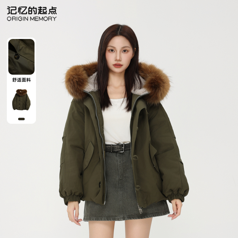 记忆的起点连帽羽绒服女时尚款冬宽松大毛领外套68TD90202