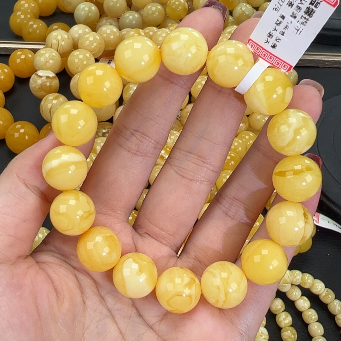 琥珀未镶嵌手链23.2黄白妖花