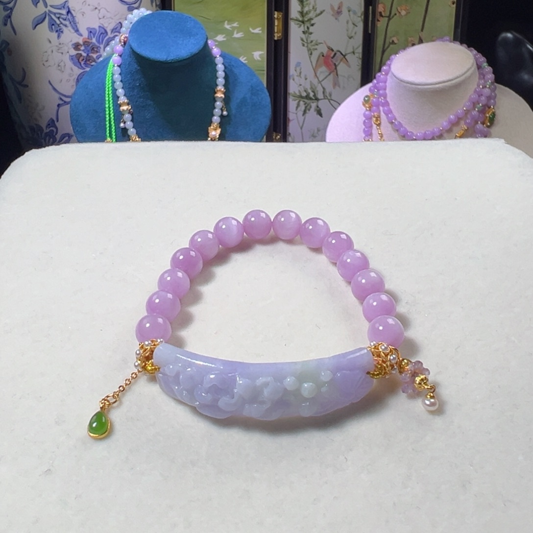 翡翠未镶嵌毛衣链冰紫手牌