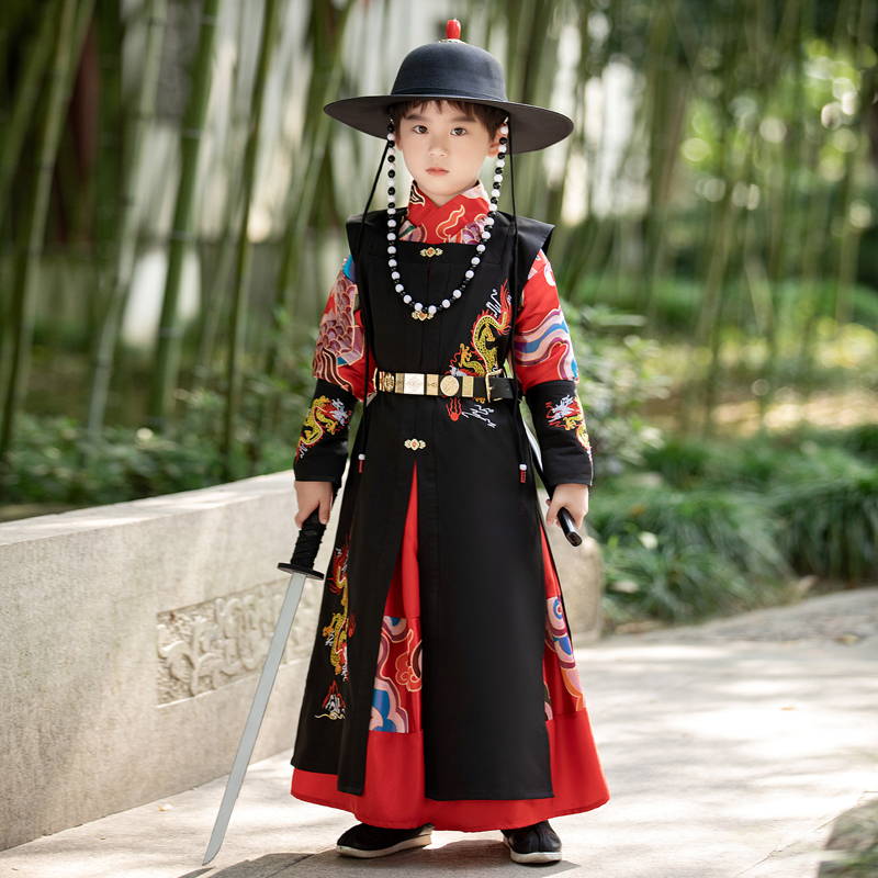 汉服男童春秋罩甲飞鱼服明制古装男孩中国风演出服儿童明朝锦衣卫