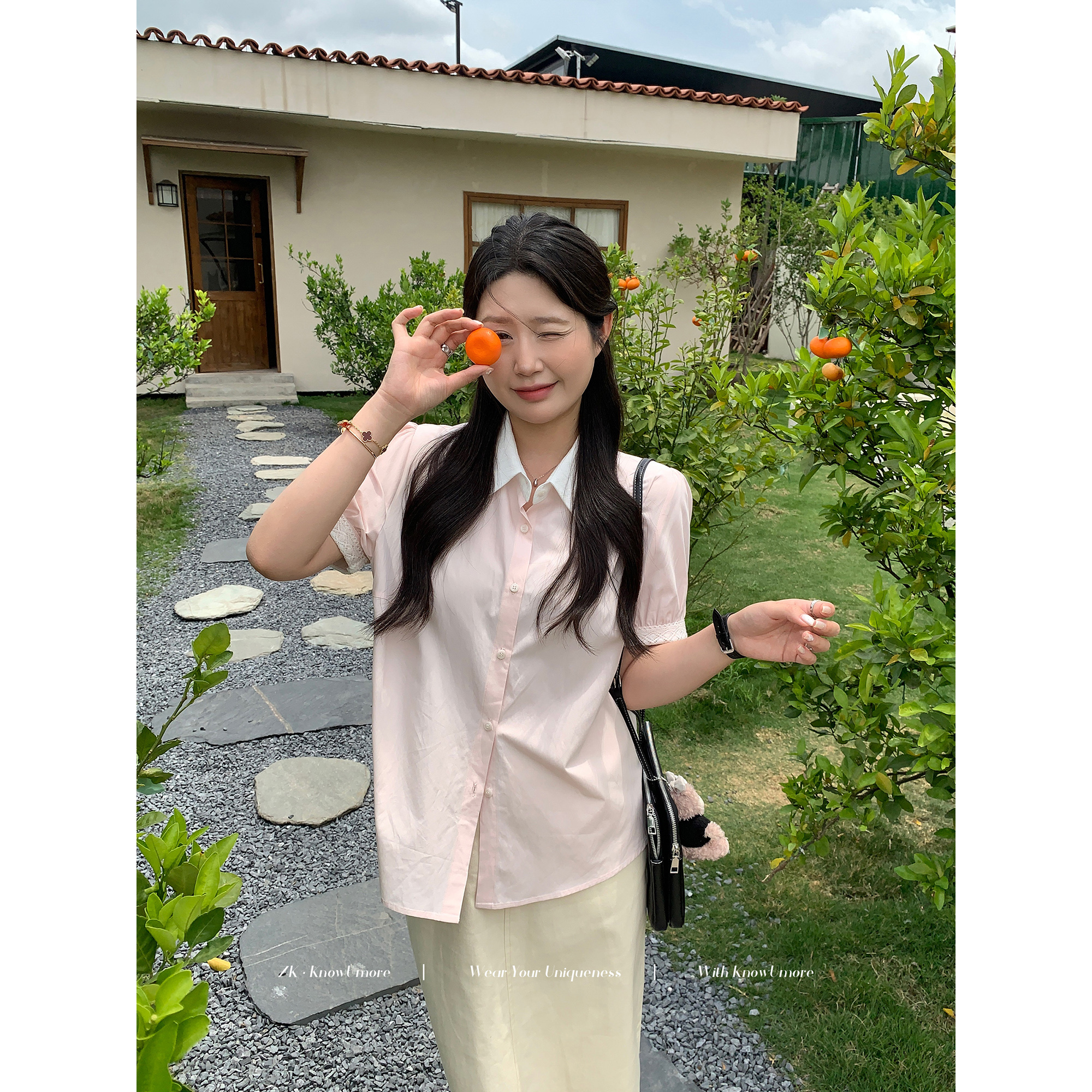 知葵微胖定制【邂逅春日】夏季韩系简约气质短袖衬衫12251CS5201