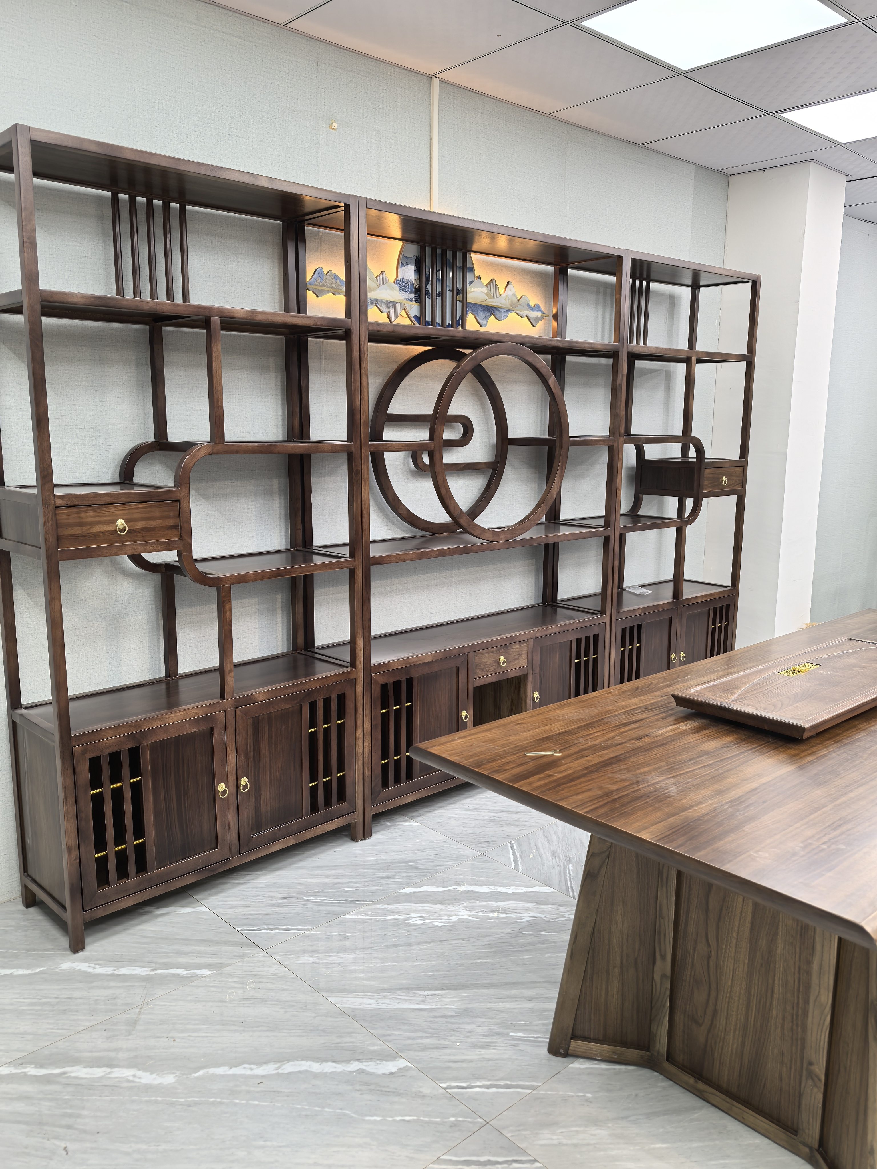 （旭日东升）乌金木置物架实木博古架多宝阁多功能柜茶柜置物架茶叶