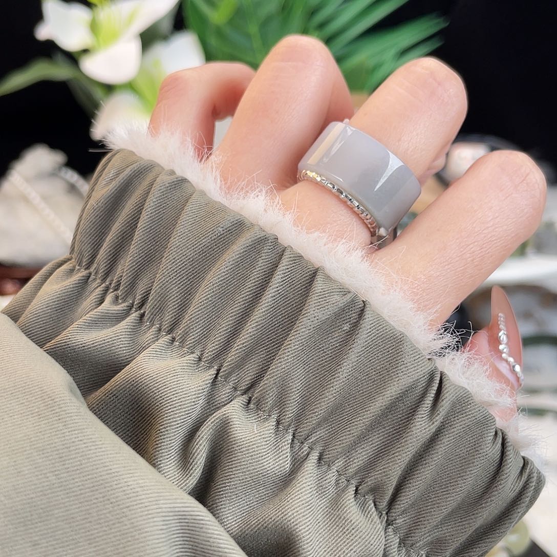 和田玉未镶嵌戒指E163山水意境直切17.5