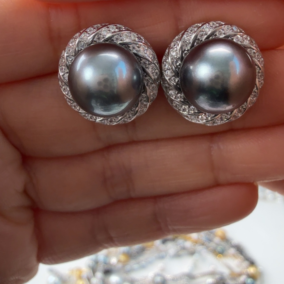 海水珍珠耳饰银S925镶嵌