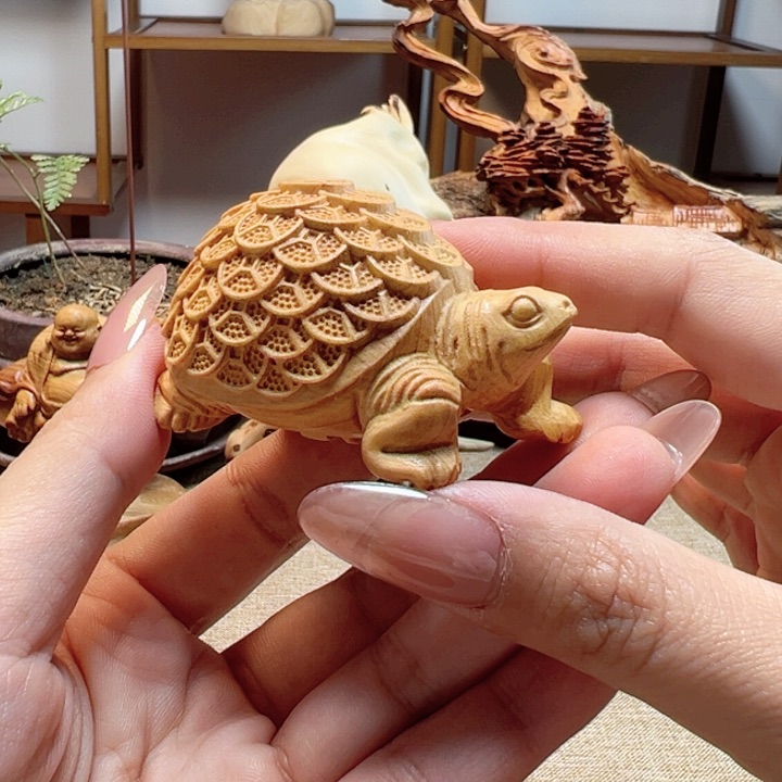 柏木满雕小乌龟手把