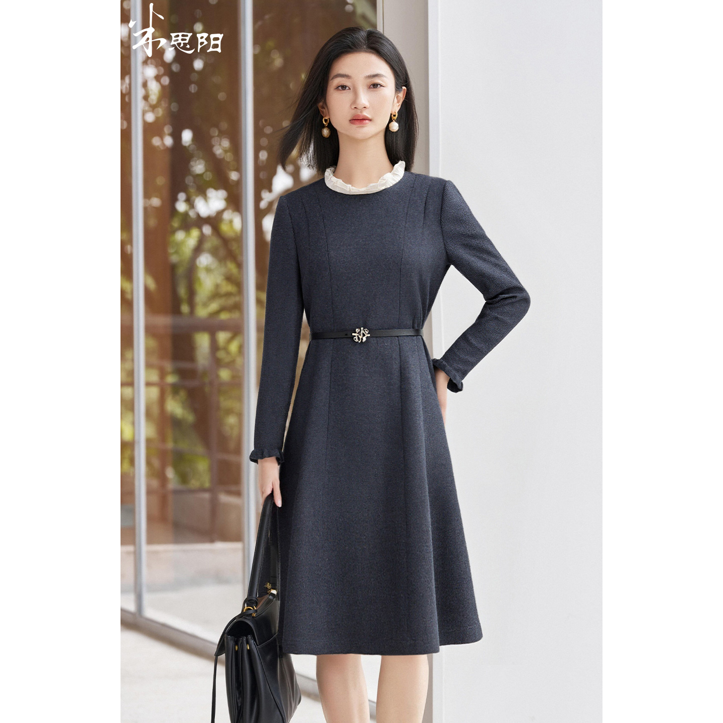 明日有雨 | 高腰显瘦绵羊毛混纺毛呢拼接连衣裙5J25CL4826