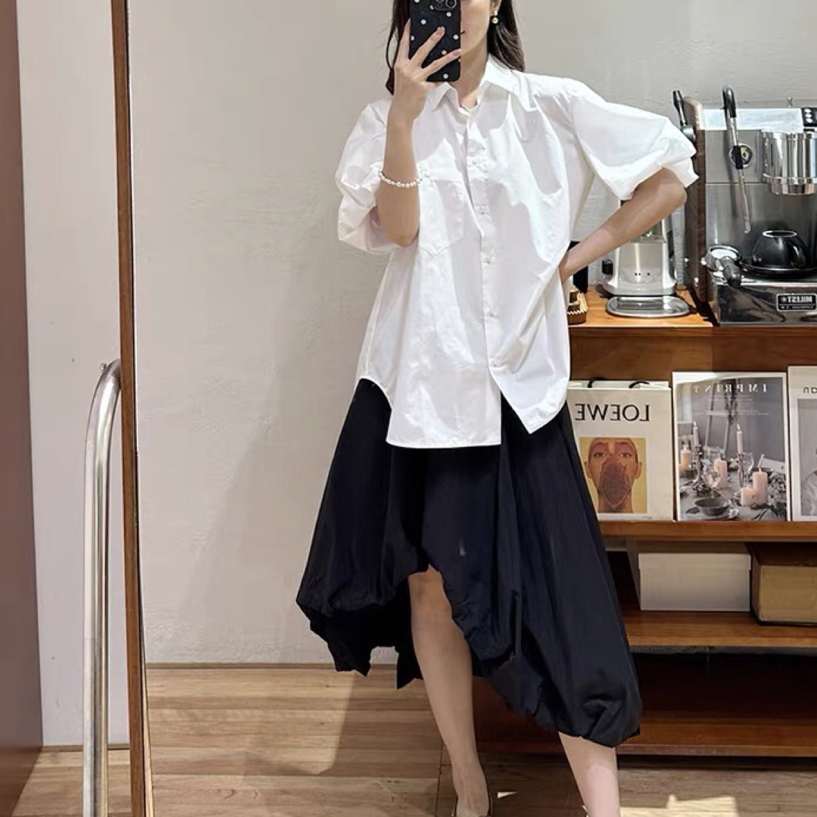 江南~衬衫女泡泡袖宽松娃娃款白色