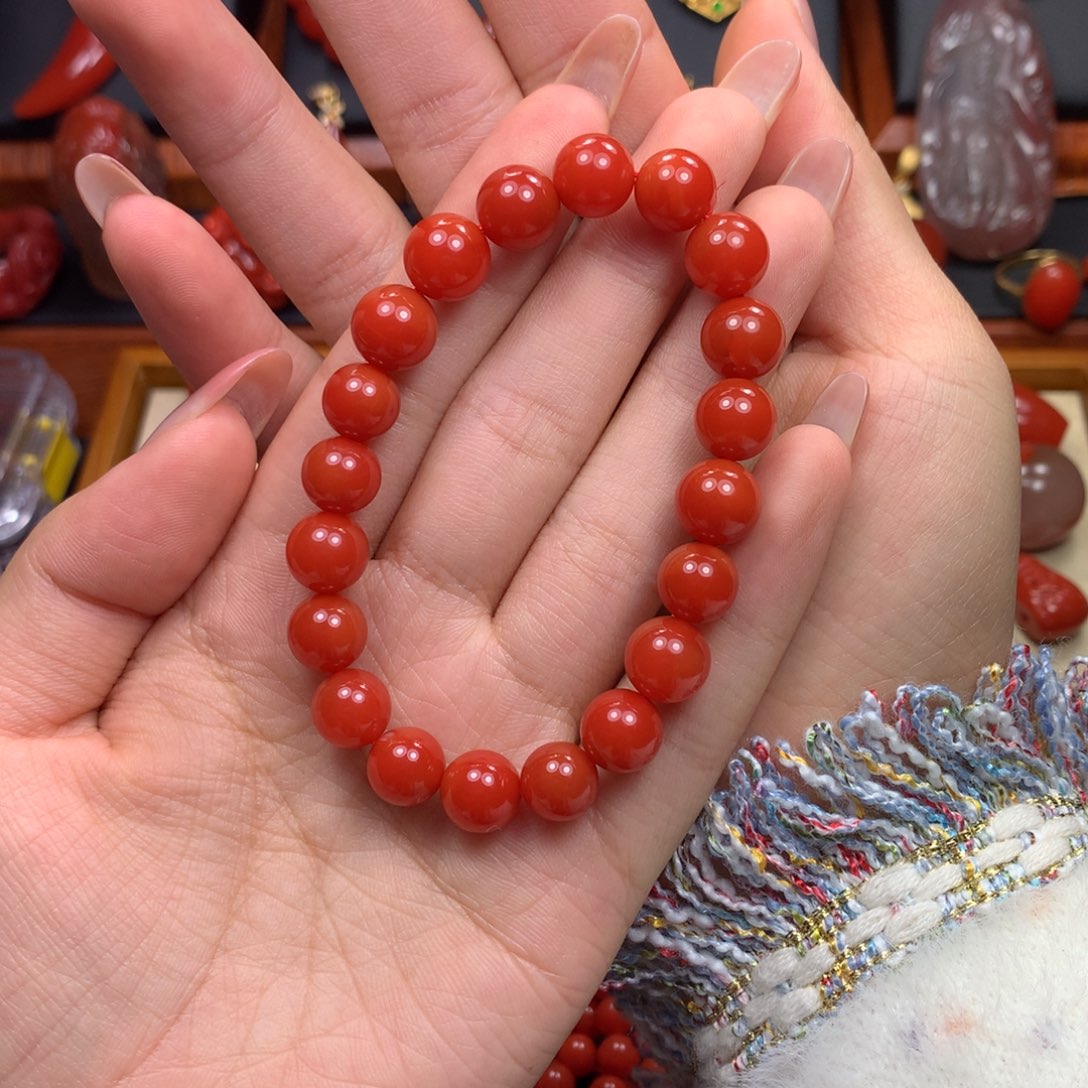 南红玛瑙未镶嵌9+柿子红手串