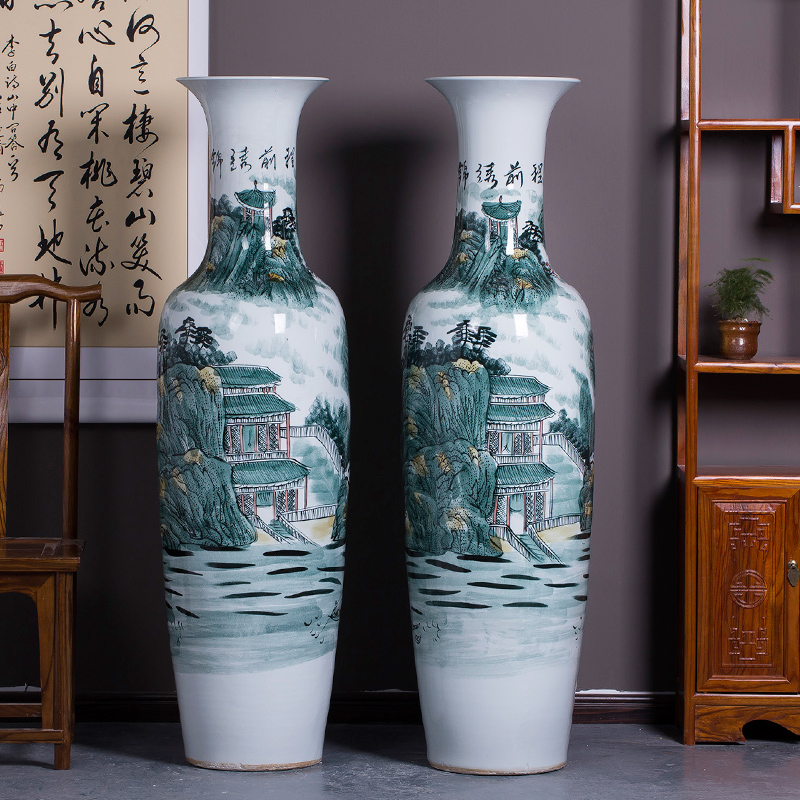 景德镇陶瓷器手绘青花瓷落地大花瓶中式客厅酒店装饰摆件开业礼品