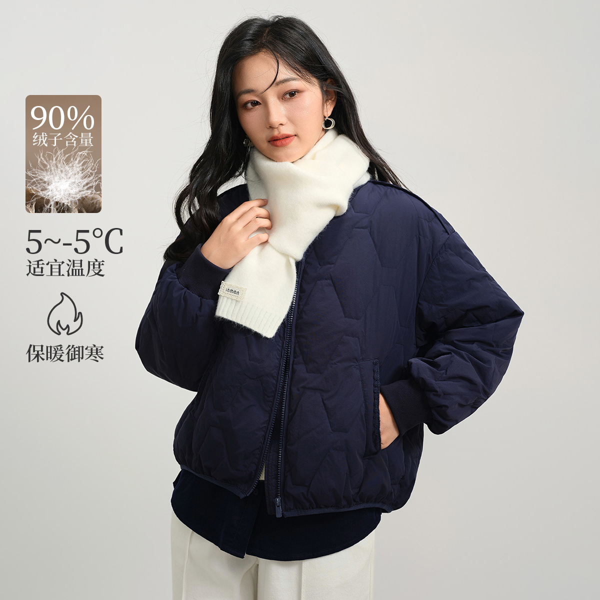 【中国好羽绒】2025冬季新款短款复古气质百搭菱形格保暖羽绒服90绒