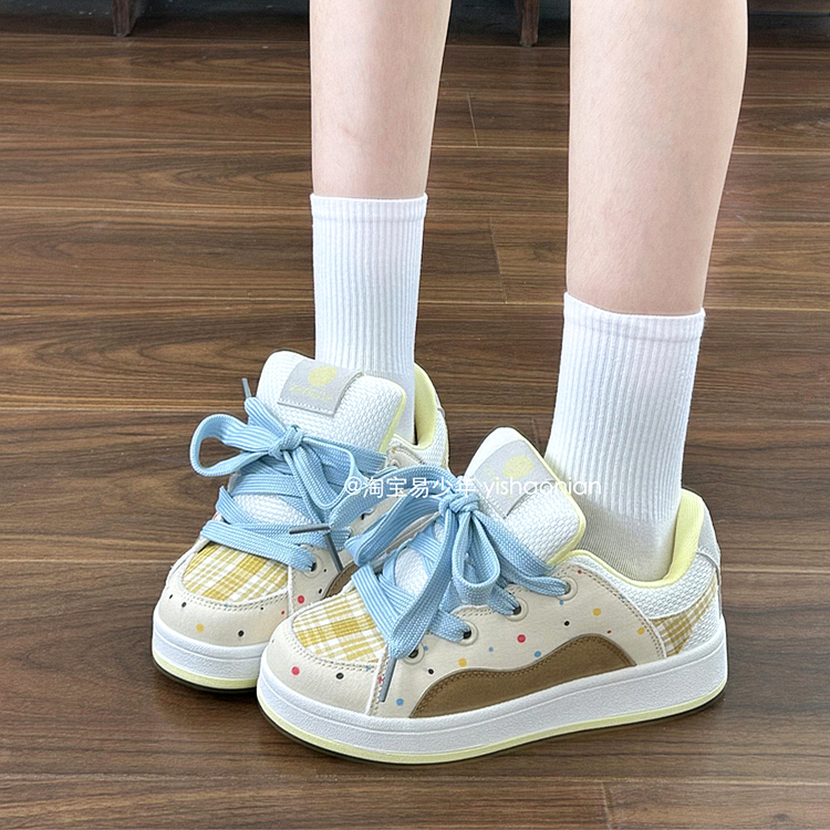 七彩格小众原创面包鞋女学生百搭ins复古港风板鞋2025夏季新款潮