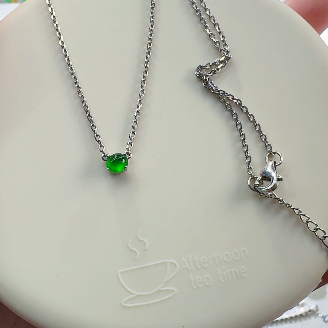 翡翠项链18K金镶嵌喵*仪蛋面配链子一套
