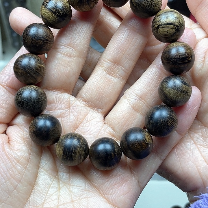 沉香手串玉*越南芽庄白奇楠虎斑纹