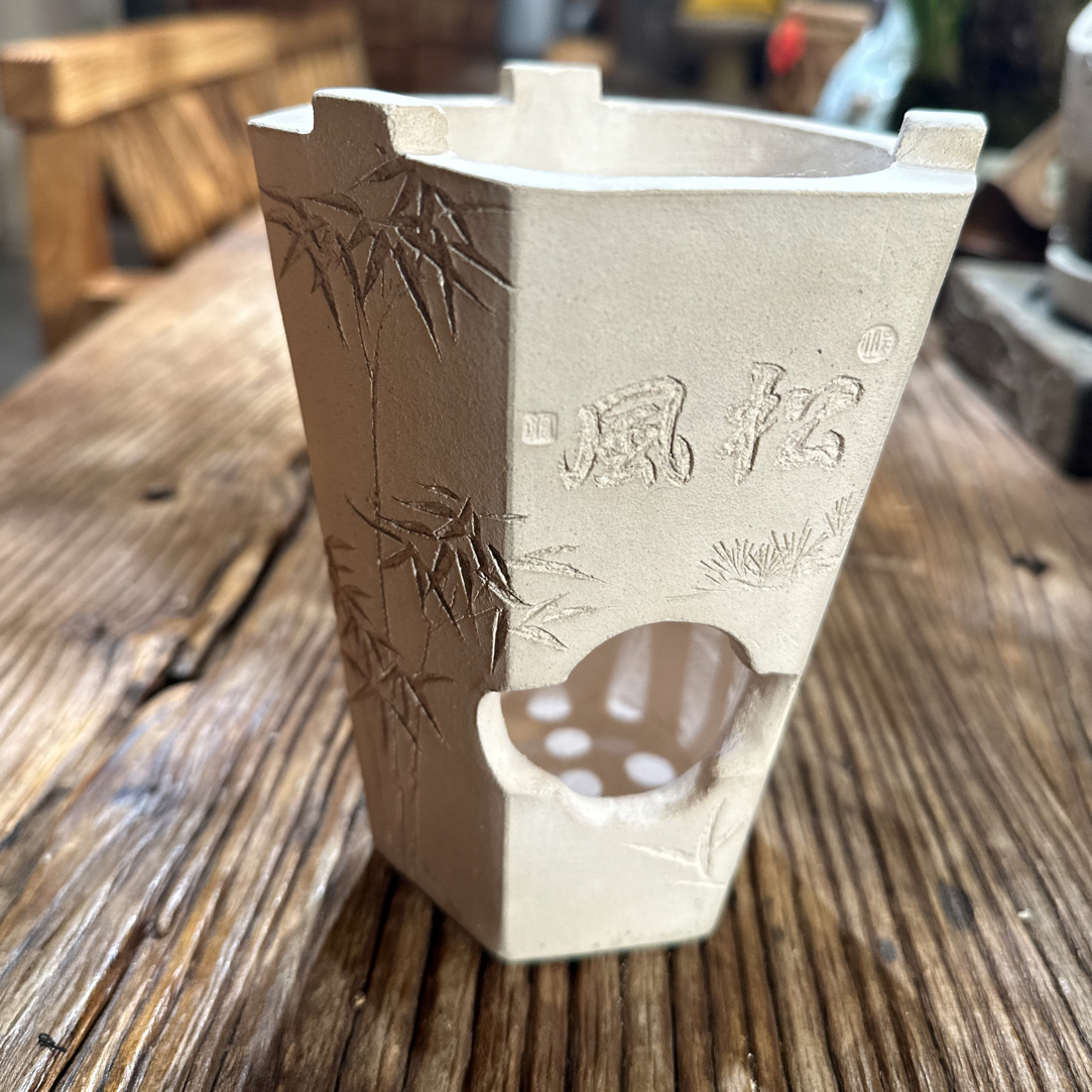 邱彬手工刻绘文人炉炭茶炉白泥炭炉煮茶炉桌面煮茶器