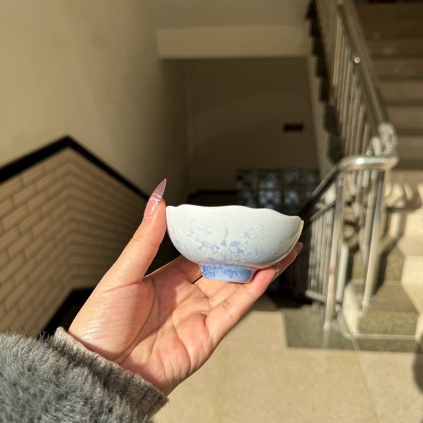 淡蓝花口杯窑变结晶釉花口陶瓷主人杯高档功夫茶盏品茗杯普洱杯