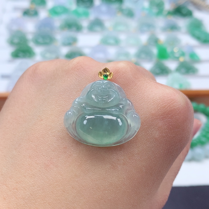 【闪购商品】翡翠吊坠(赠链)18K金镶嵌