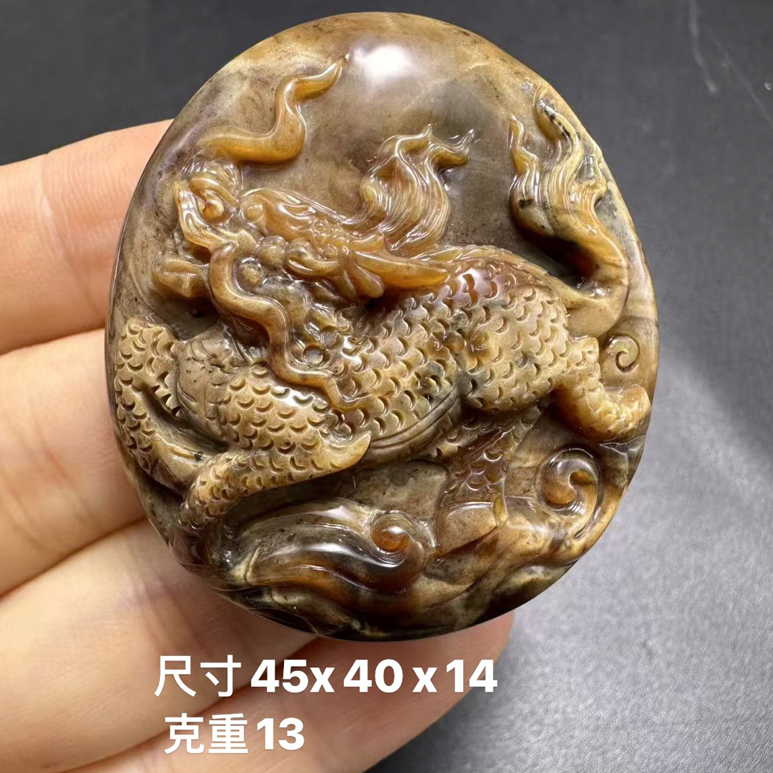 缅甸天然琥珀雕刻根蜡溶洞麒麟吊坠挂件