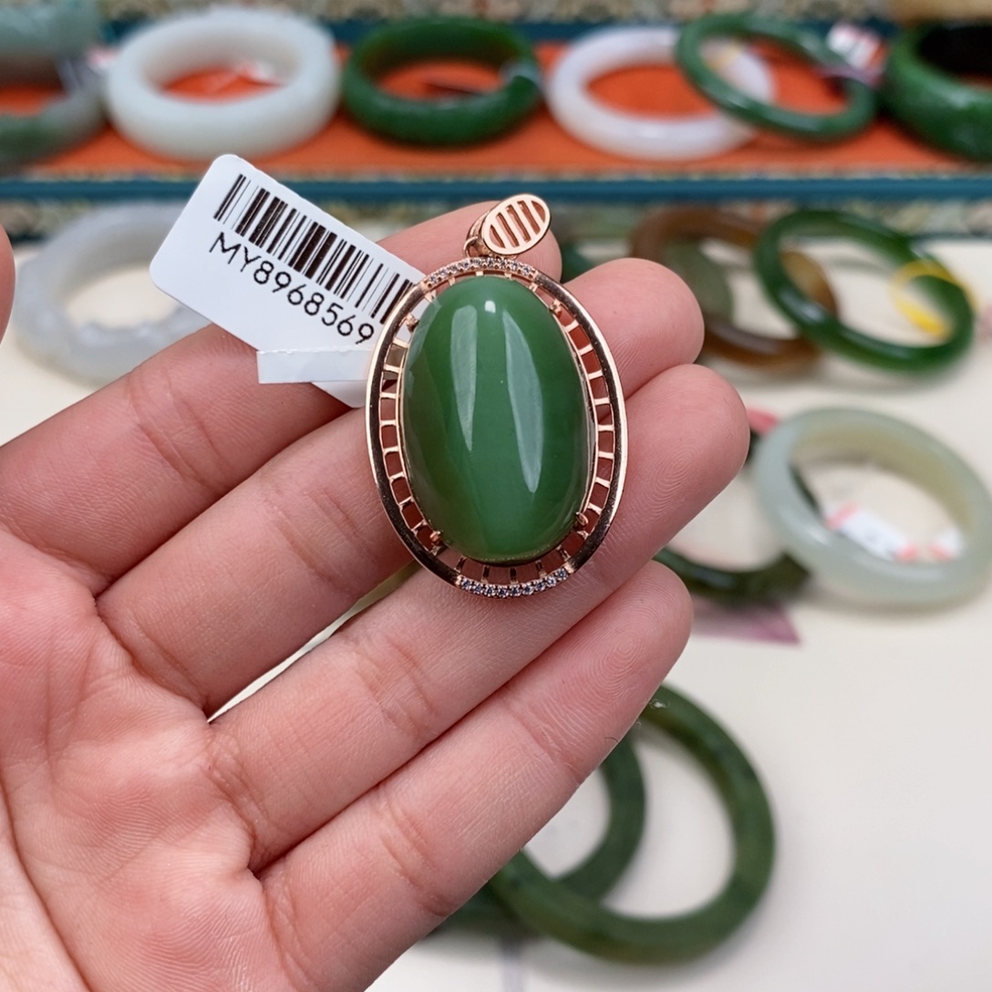 和田玉银S925镶嵌手镯回流1222 