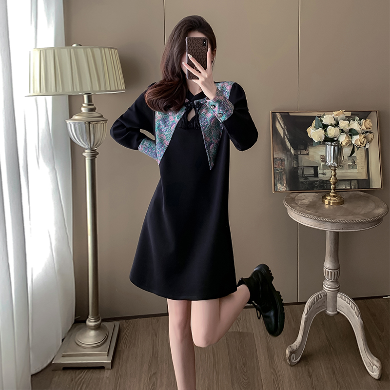 615秋冬新中式国风连衣裙女时尚高级感显瘦气质中长款黑色裙子潮