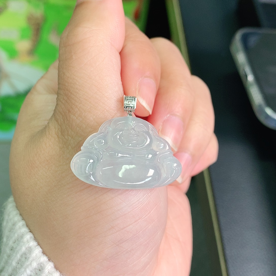 翡翠颈饰18K金镶嵌冰蓝佛公