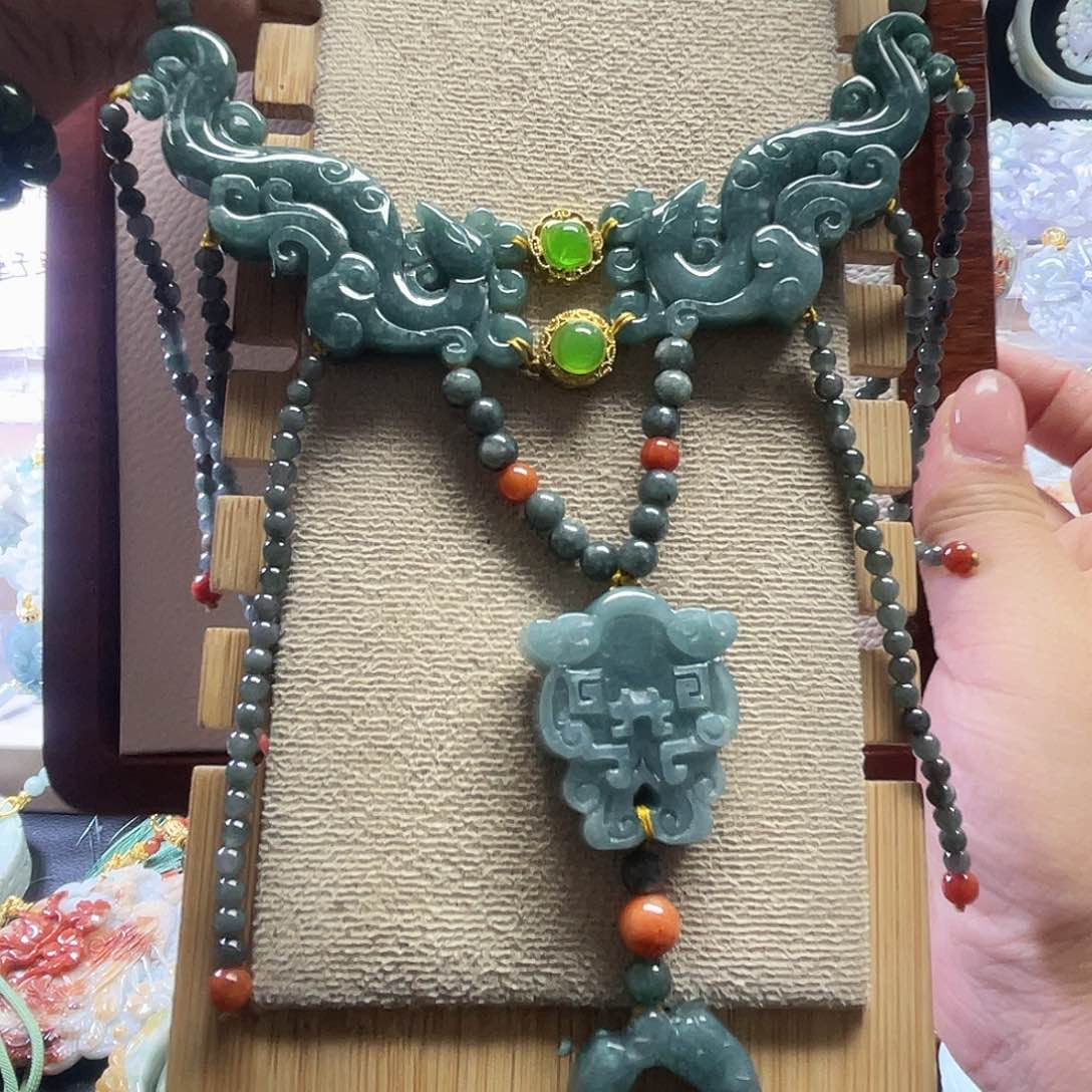 翡翠未镶嵌颈饰姜皇后同款大套链