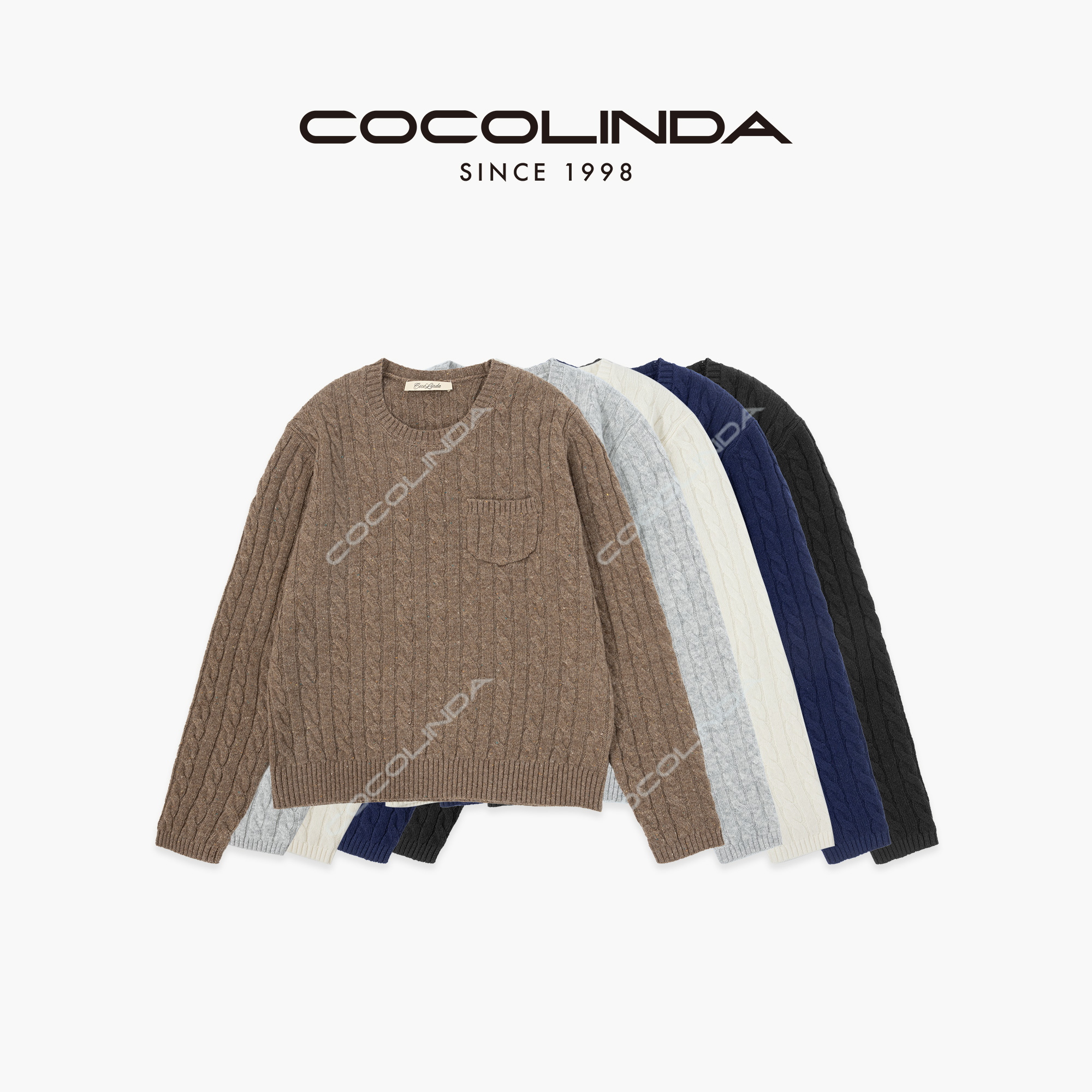 COCOLINDA|【100羊毛五色】长款 7针麻花坑条POL领口暖糯上衣S5380L