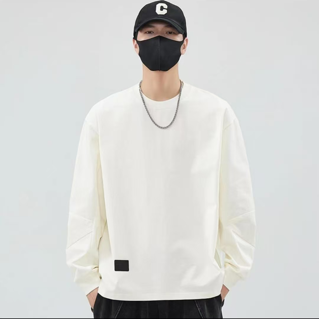 长袖t恤2025新款重磅男秋季潮宽松卫衣纯色百搭内搭打底衫