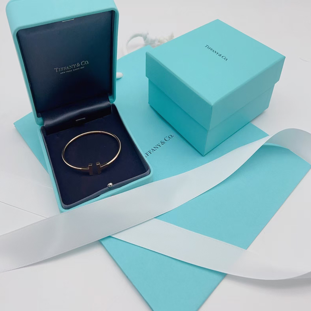 未使用 Tiffany & Co./蒂芙尼 玫瑰金 双T手镯 L码
